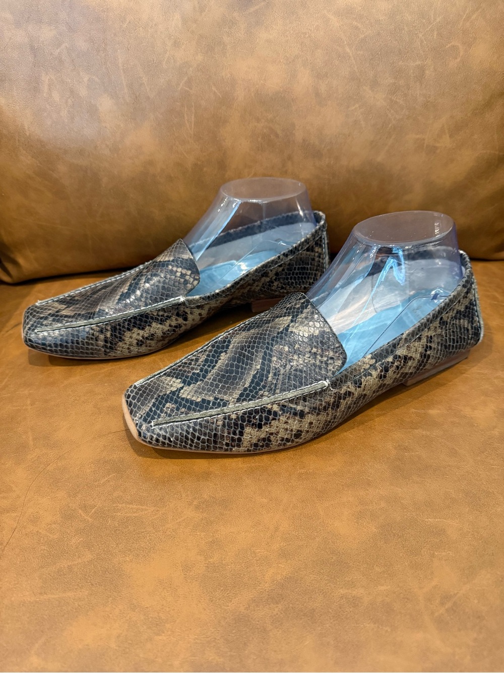 Frances Valentine Elyse Loafers Snake Skin Green Brown Flats Shoes Womens 10